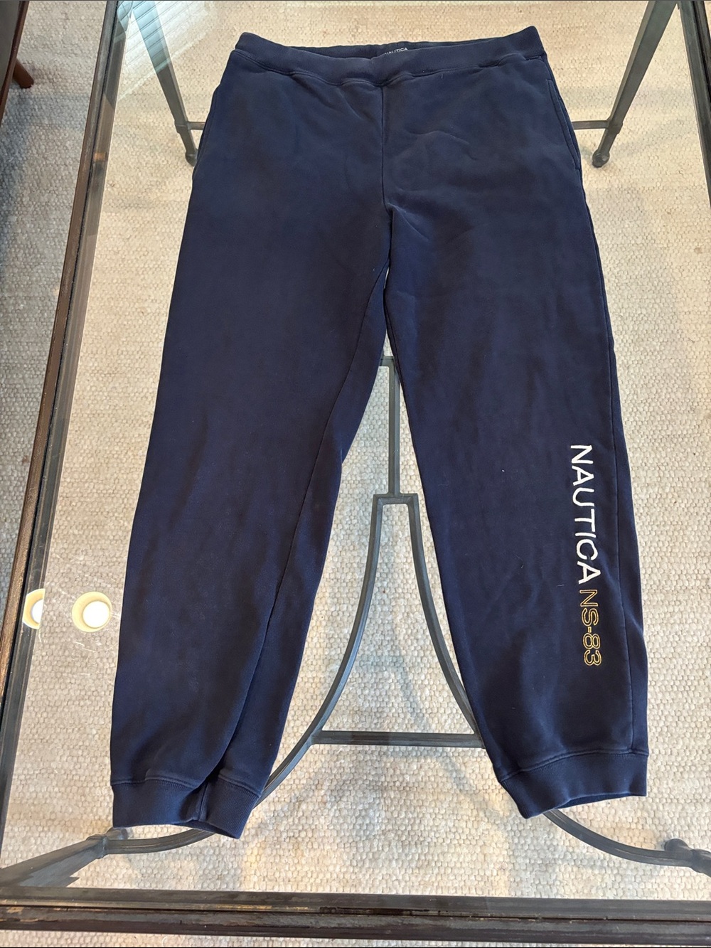 Nautica Boys Navy Sweat Jogger Pants with reflective after dark stripes